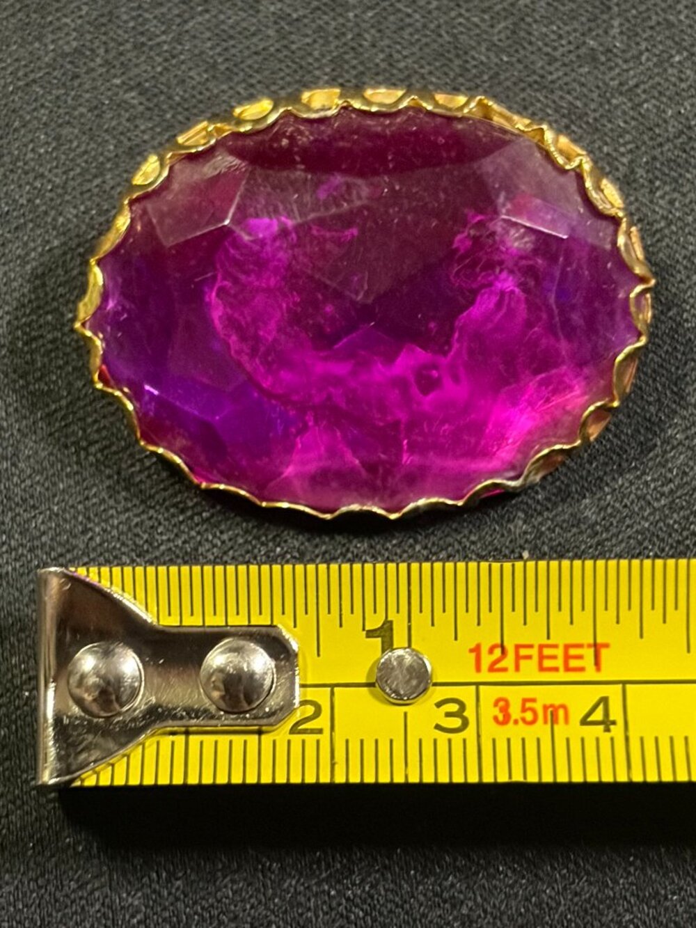 Large Purple Faceted Oval Brooch Gold Tone Vintage Style